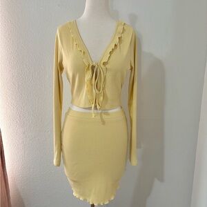 Papermoon Sweater Cardigan Yellow Ribbed Skirt Set Medium